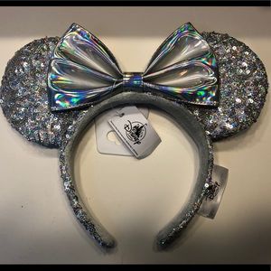 Silver Minnie Mouse Ears Headband NWT